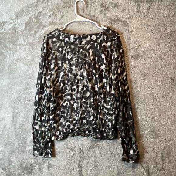 Anthropologie Cloth & Stone Tie Front Blouse Size Medium Printed Black - Picture 4 of 6